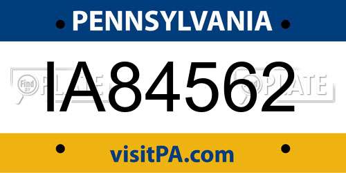 IA84562 Pennsylvania License Plate