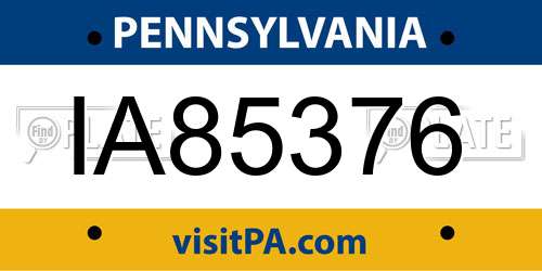 IA85376 Pennsylvania License Plate