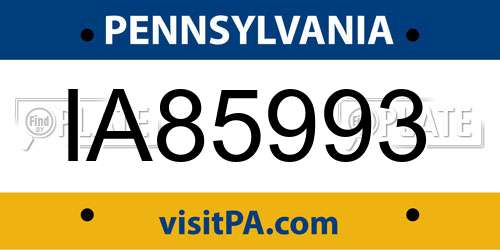 IA85993 Pennsylvania License Plate