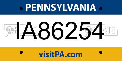 IA86254 Pennsylvania License Plate