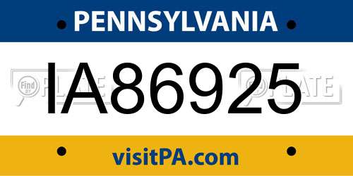 IA86925 Pennsylvania License Plate