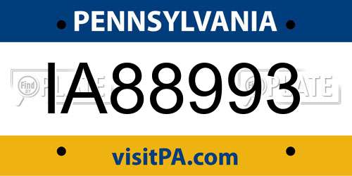 IA88993 Pennsylvania License Plate