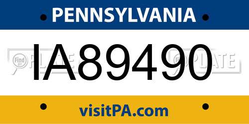 IA89490 Pennsylvania License Plate