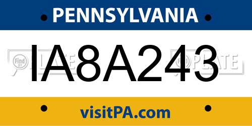 IA8A243 Pennsylvania License Plate
