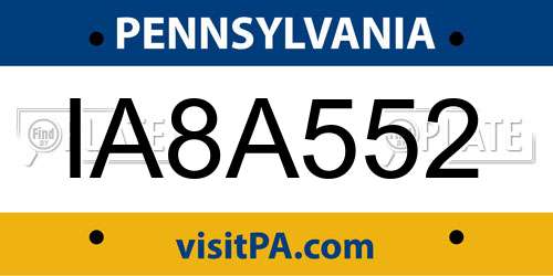 IA8A552 Pennsylvania License Plate