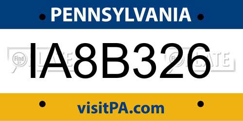 IA8B326 Pennsylvania License Plate