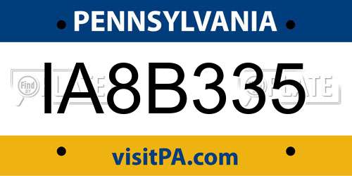 IA8B335 Pennsylvania License Plate