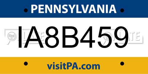 IA8B459 Pennsylvania License Plate