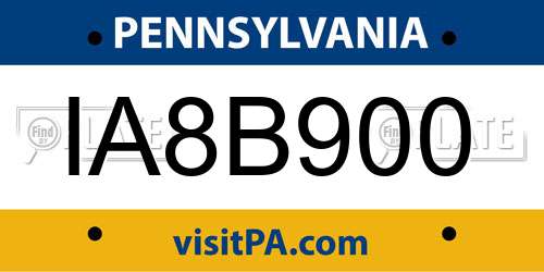 IA8B900 Pennsylvania License Plate