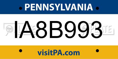 IA8B993 Pennsylvania License Plate