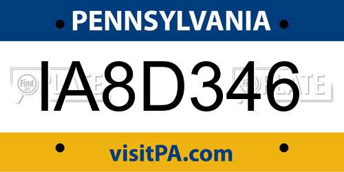 IA8D346 Pennsylvania License Plate