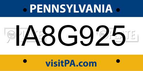 IA8G925 Pennsylvania License Plate