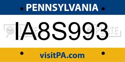 IA8S993 Pennsylvania License Plate