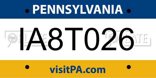 IA8T026 Pennsylvania License Plate