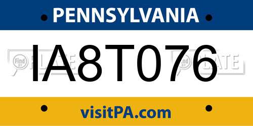 IA8T076 Pennsylvania License Plate