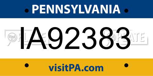 IA92383 Pennsylvania License Plate