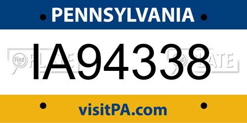 IA94338 Pennsylvania License Plate