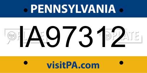 IA97312 Pennsylvania License Plate
