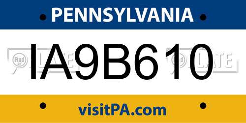IA9B610 Pennsylvania License Plate