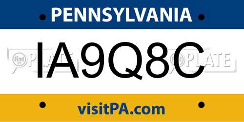 IA9Q8C Pennsylvania License Plate