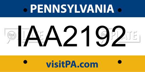 IAA2192 Pennsylvania License Plate