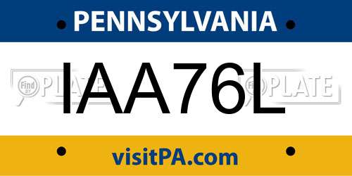 IAA76L Pennsylvania License Plate