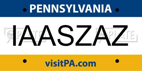IAASZAZ Pennsylvania License Plate