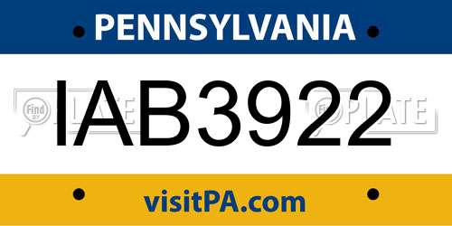 IAB3922 Pennsylvania License Plate