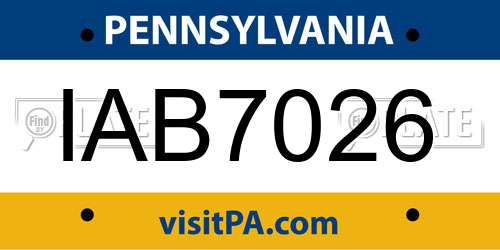IAB7026 Pennsylvania License Plate