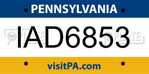 IAD6853 Pennsylvania License Plate