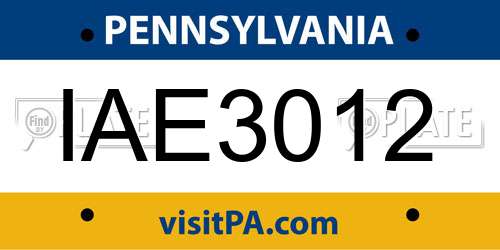 IAE3012 Pennsylvania License Plate