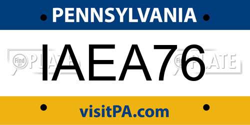IAEA76 Pennsylvania License Plate