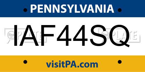 IAF44SQ Pennsylvania License Plate