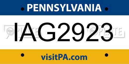 IAG2923 Pennsylvania License Plate