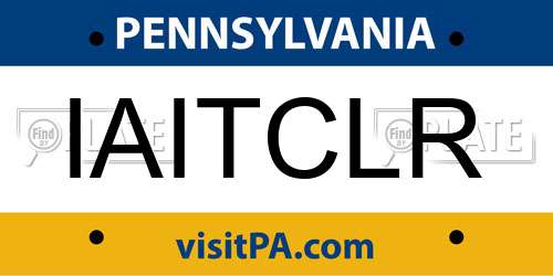 IAITCLR Pennsylvania License Plate