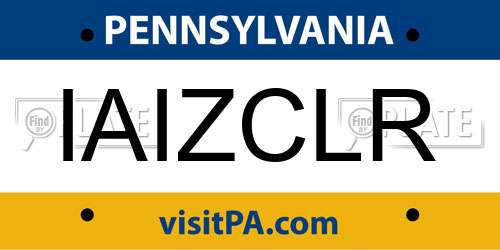 IAIZCLR Pennsylvania License Plate
