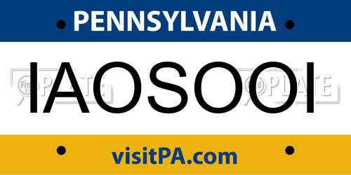 IAOSOOI Pennsylvania License Plate