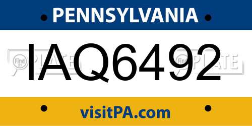 IAQ6492 Pennsylvania License Plate