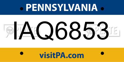 IAQ6853 Pennsylvania License Plate