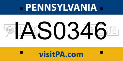 IAS0346 Pennsylvania License Plate
