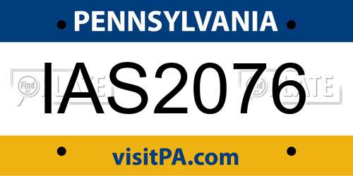 IAS2076 Pennsylvania License Plate