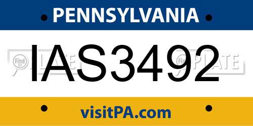 IAS3492 Pennsylvania License Plate