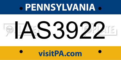 IAS3922 Pennsylvania License Plate