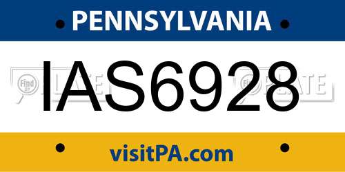 IAS6928 Pennsylvania License Plate