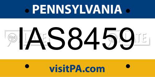 IAS8459 Pennsylvania License Plate