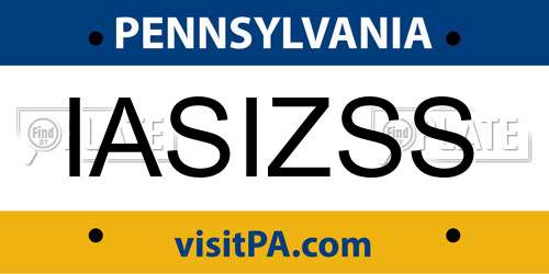 IASIZSS Pennsylvania License Plate
