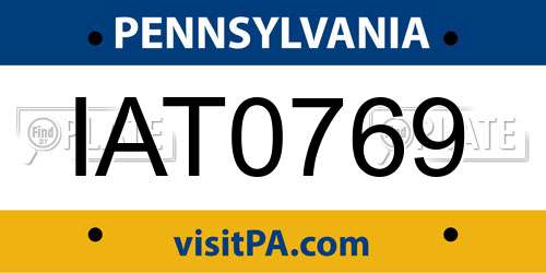 IAT0769 Pennsylvania License Plate