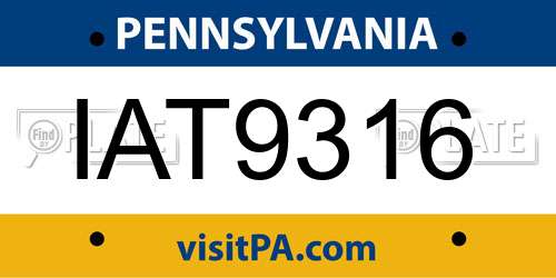 IAT9316 Pennsylvania License Plate