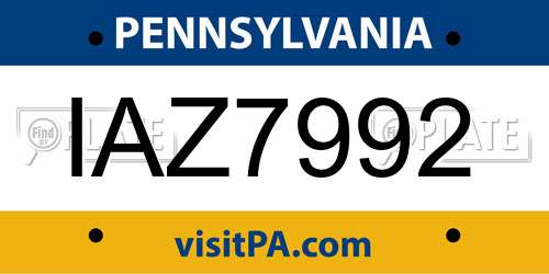 IAZ7992 Pennsylvania License Plate