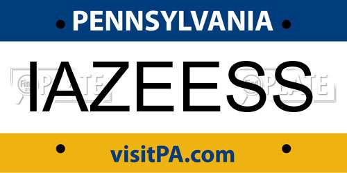 IAZEESS Pennsylvania License Plate